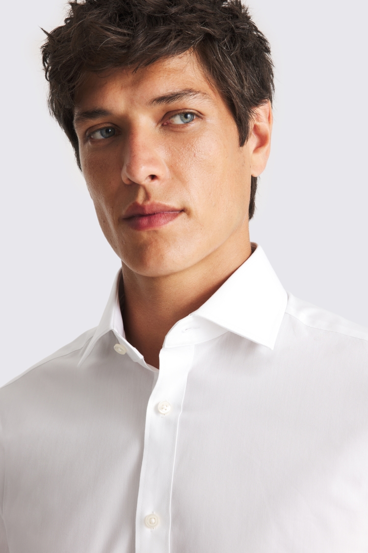 Regular Fit White Stretch Print Contrast Shirt