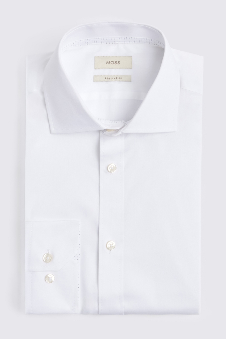 Regular Fit White Stretch Print Contrast Shirt