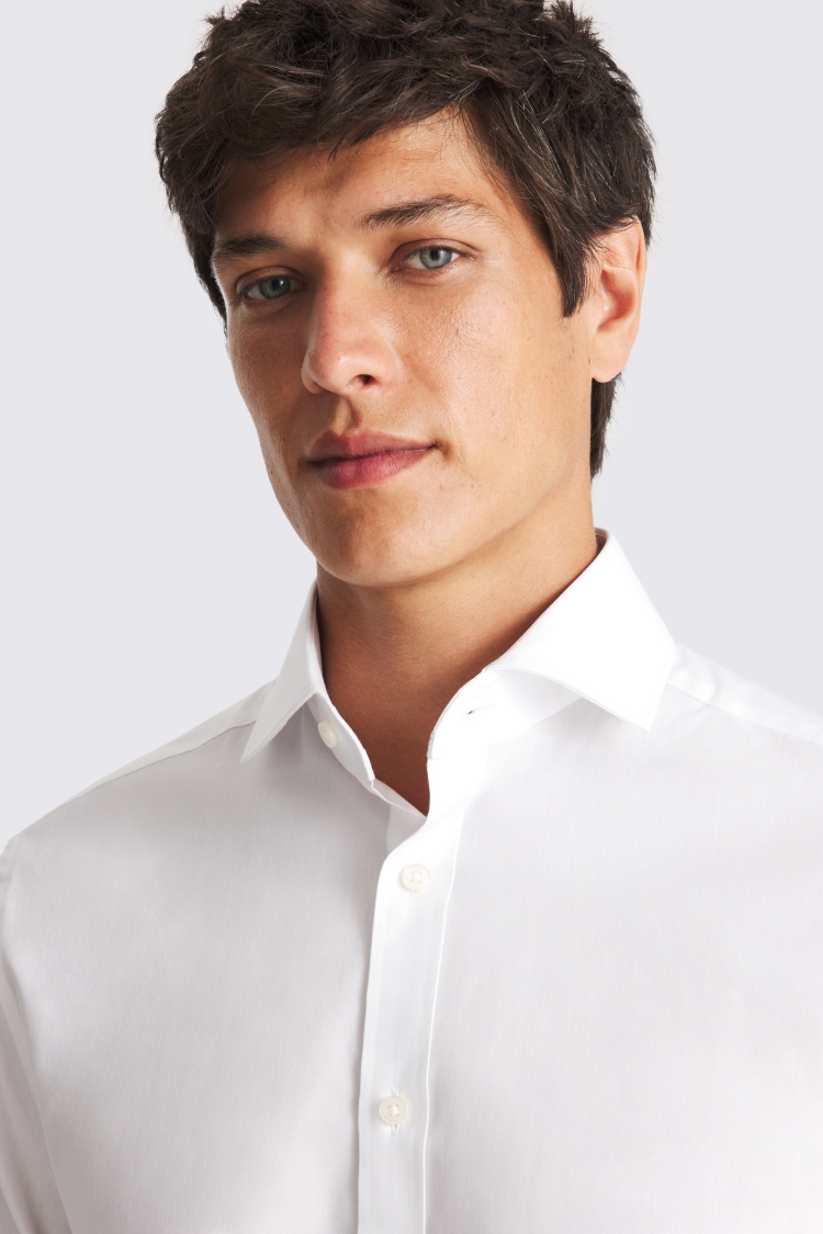 Tailored Fit White Stretch Print Contrast Shirt