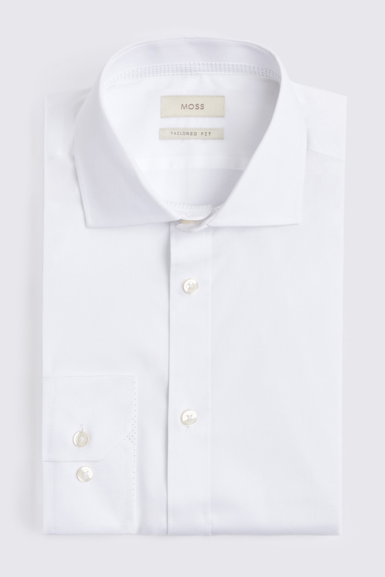 Tailored Fit White Stretch Print Contrast Shirt