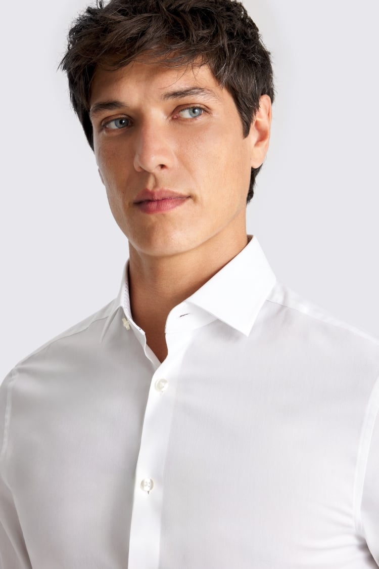 Slim Fit White Stretch Print Contrast Shirt