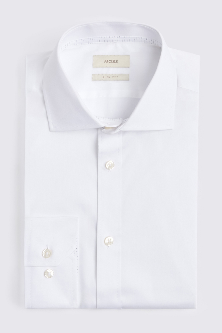 Slim Fit White Stretch Print Contrast Shirt