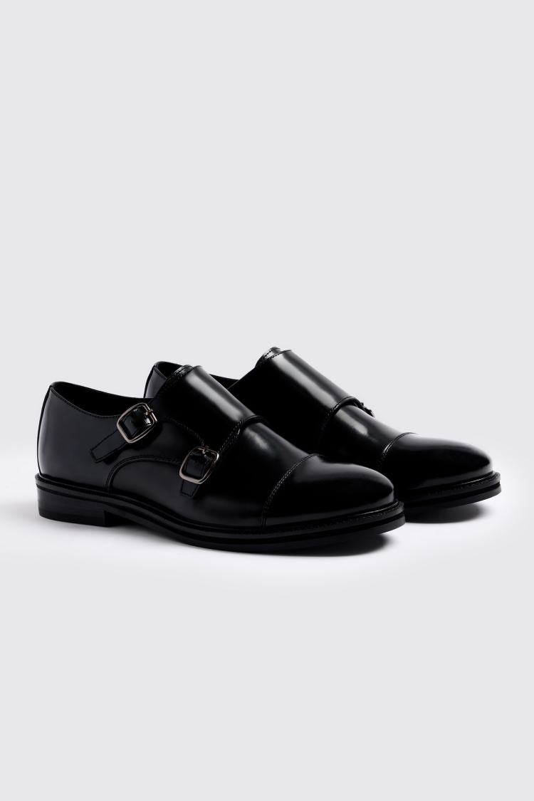 Black Chunky Double Monk Shoes