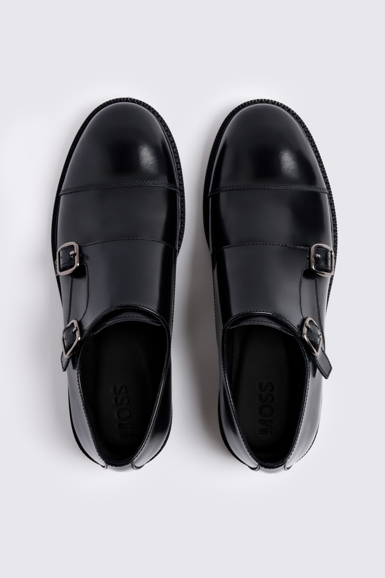 Black Chunky Double Monk Shoes