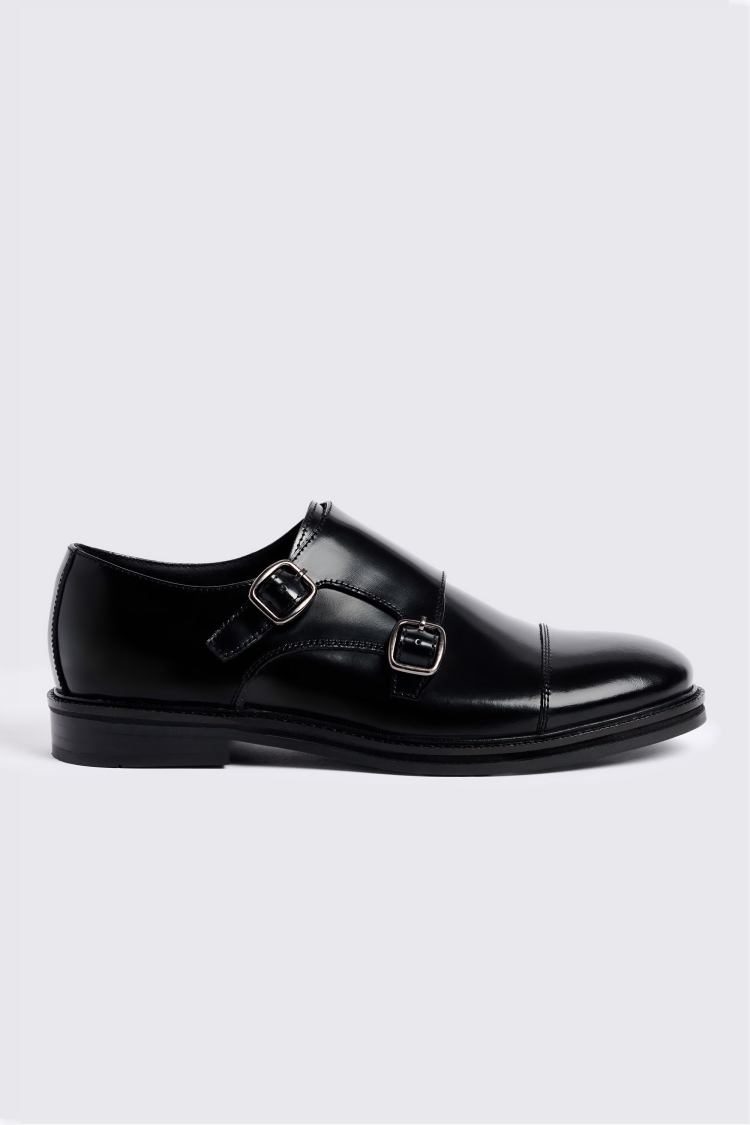 Black Chunky Double Monk Shoes
