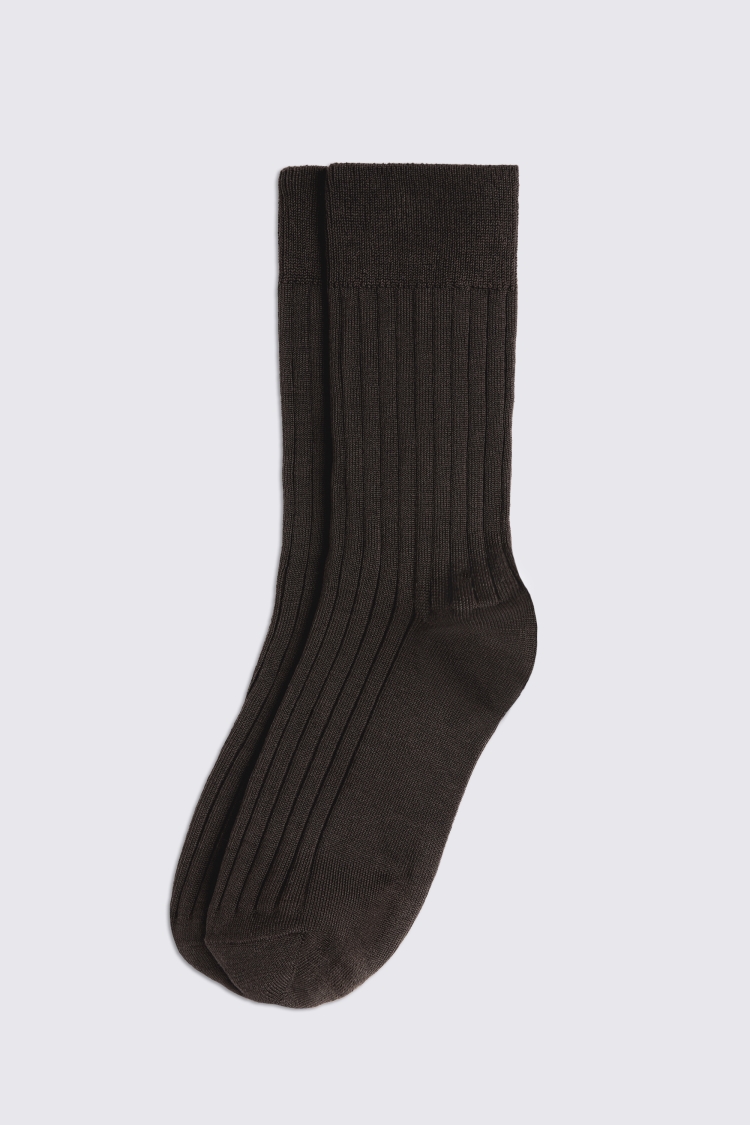 Chocolate Mercerised Ribbed Sock 