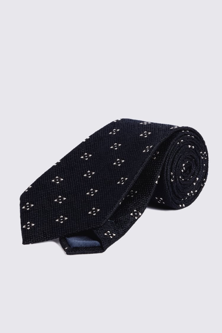 Navy Silk Texture Flower Tie