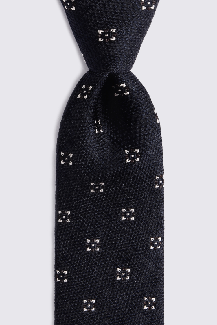 Navy Silk Texture Flower Tie