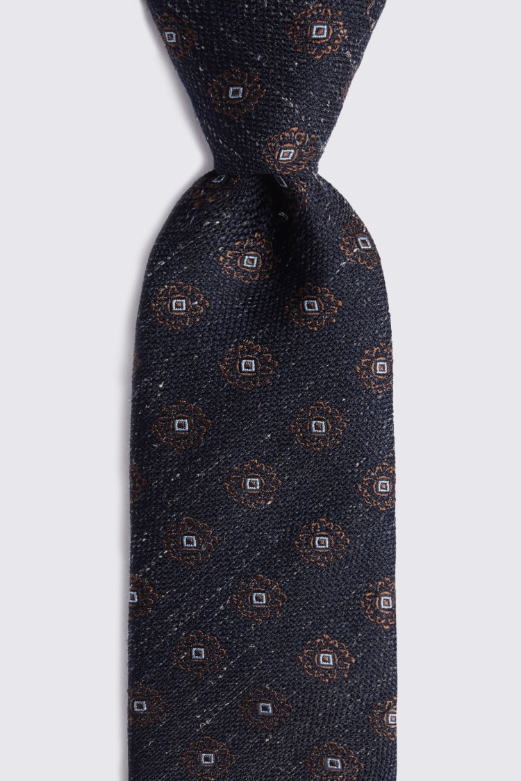 Navy Textured Bronze Medallion Tie