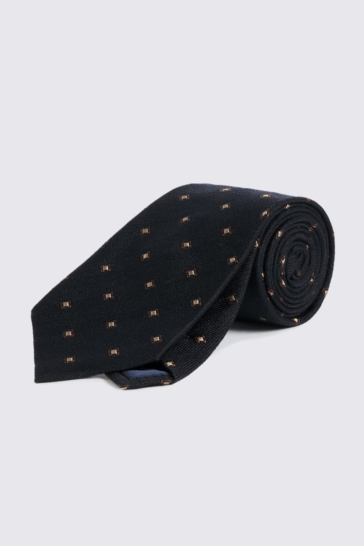 Dark Navy Herringbone Diamond Tie