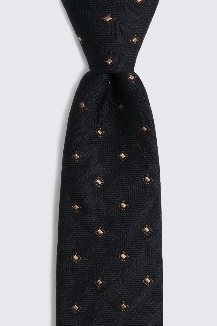 Dark Navy Herringbone Diamond Tie