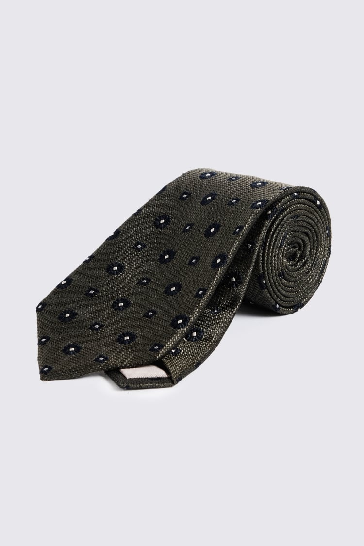 Dark Green Silk Navy Floral Tie