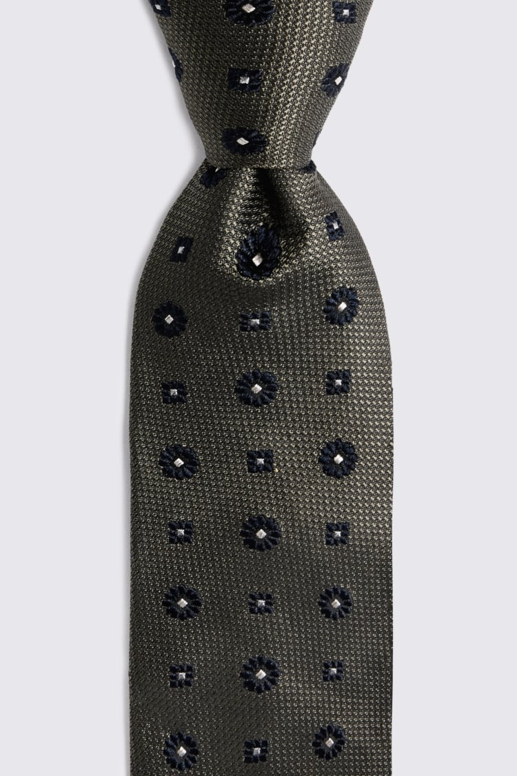 Dark Green Silk Navy Floral Tie