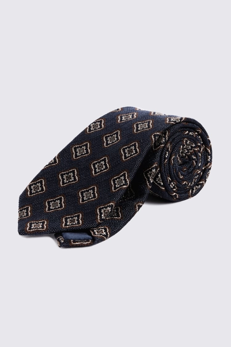 Navy Large Scale Medallion Tie