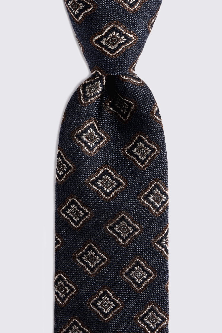 Navy Large Scale Medallion Tie