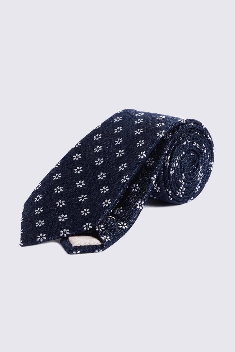 Bright Navy White Daisy Tie