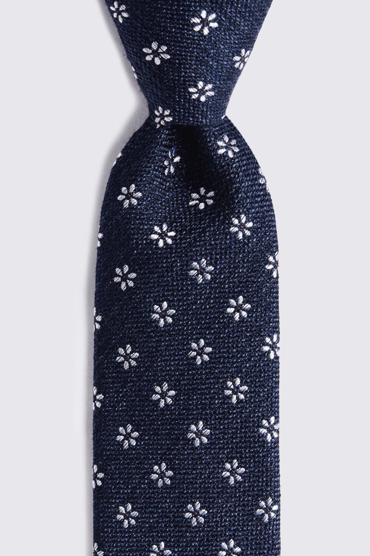 Bright Navy White Daisy Tie