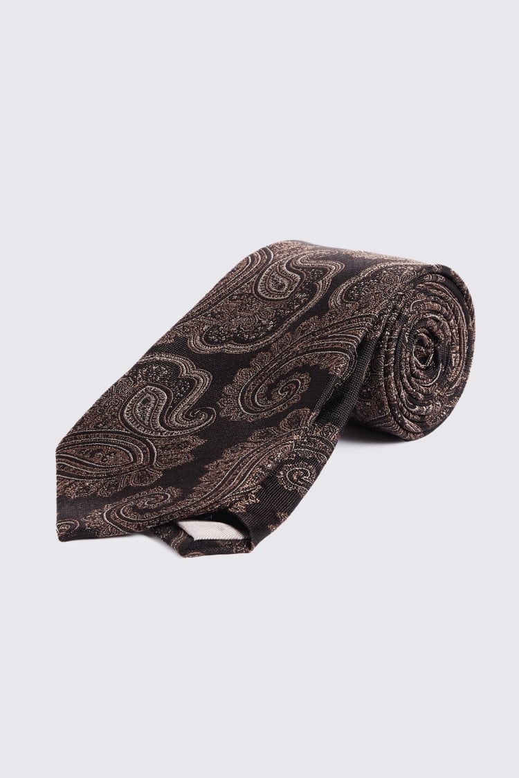 Dark Brown Silk Copper Paisley Tie