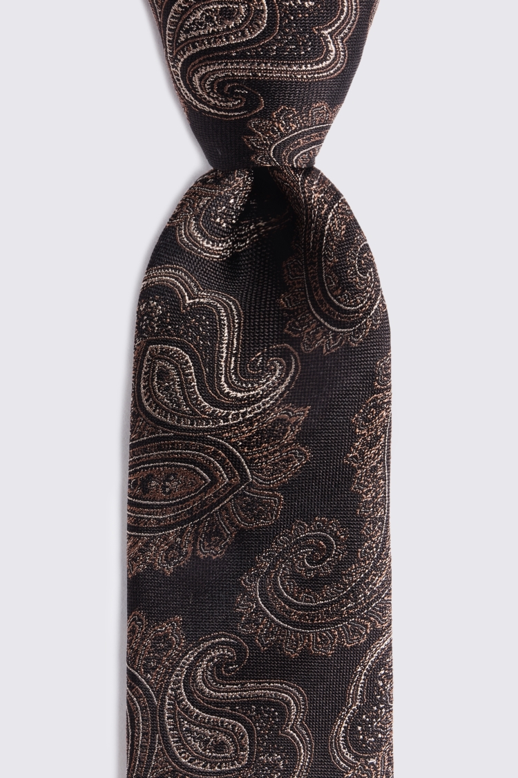 Dark Brown Silk Copper Paisley Tie