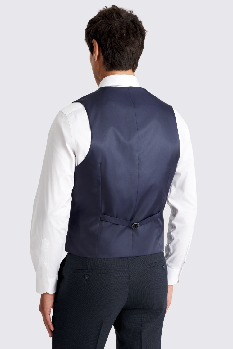 Slim Fit Navy Puppytooth Vest 