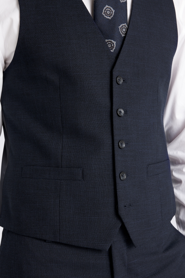 Slim Fit Navy Puppytooth Vest 