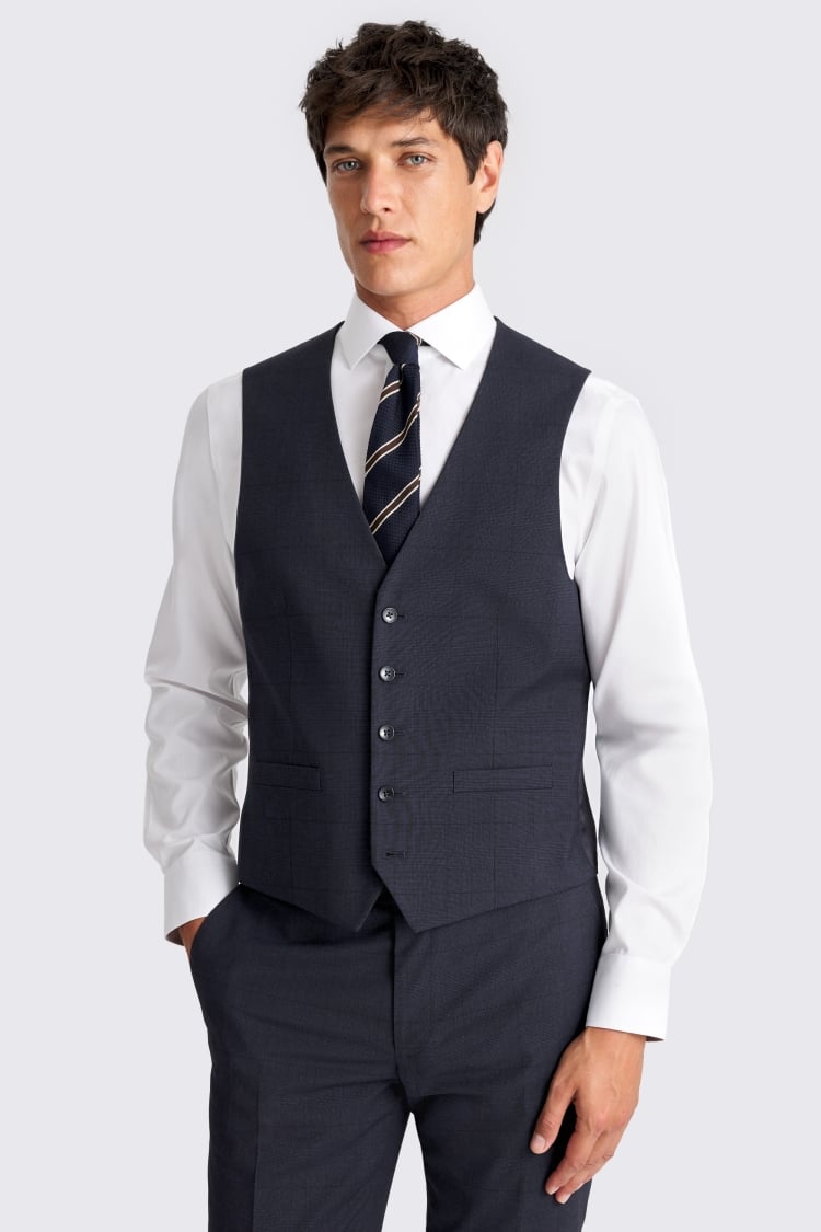 Slim Fit Blue Check Waistcoat 