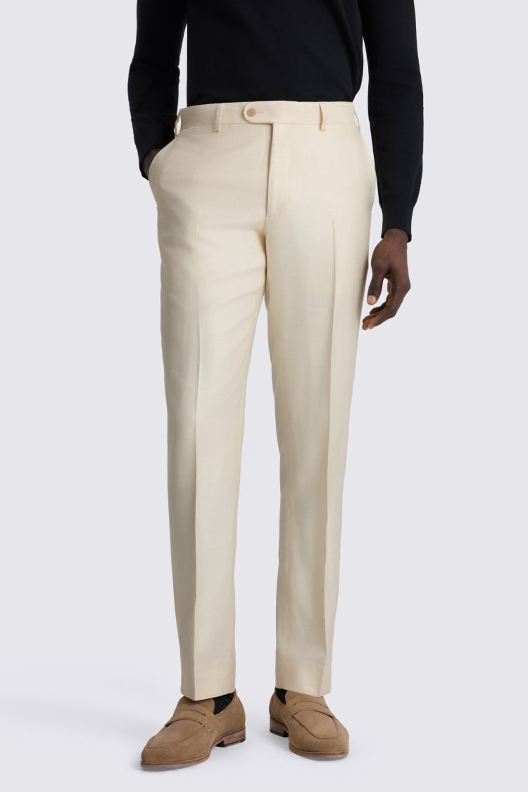 Italian Tailored Fit Off White Twill Trousers