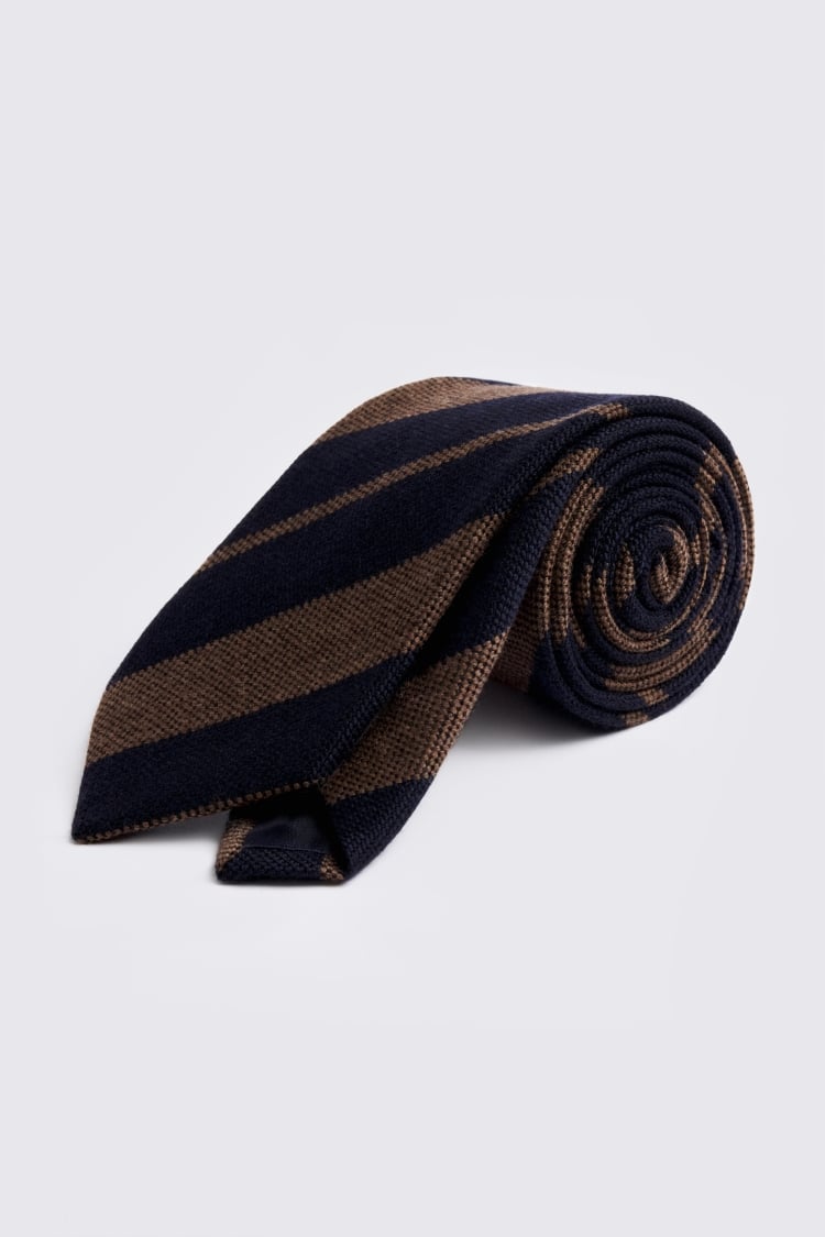 Italian Navy & Copper Wool Stripe Tie