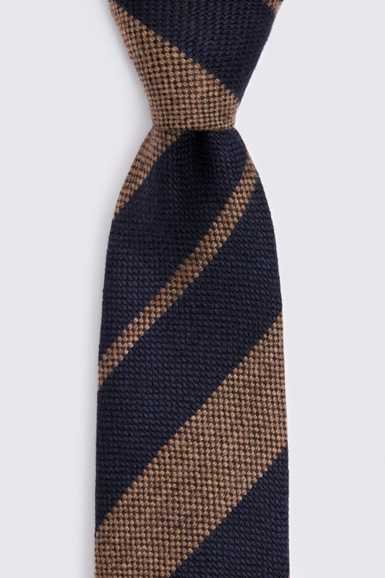 Italian Navy & Copper Wool Stripe Tie