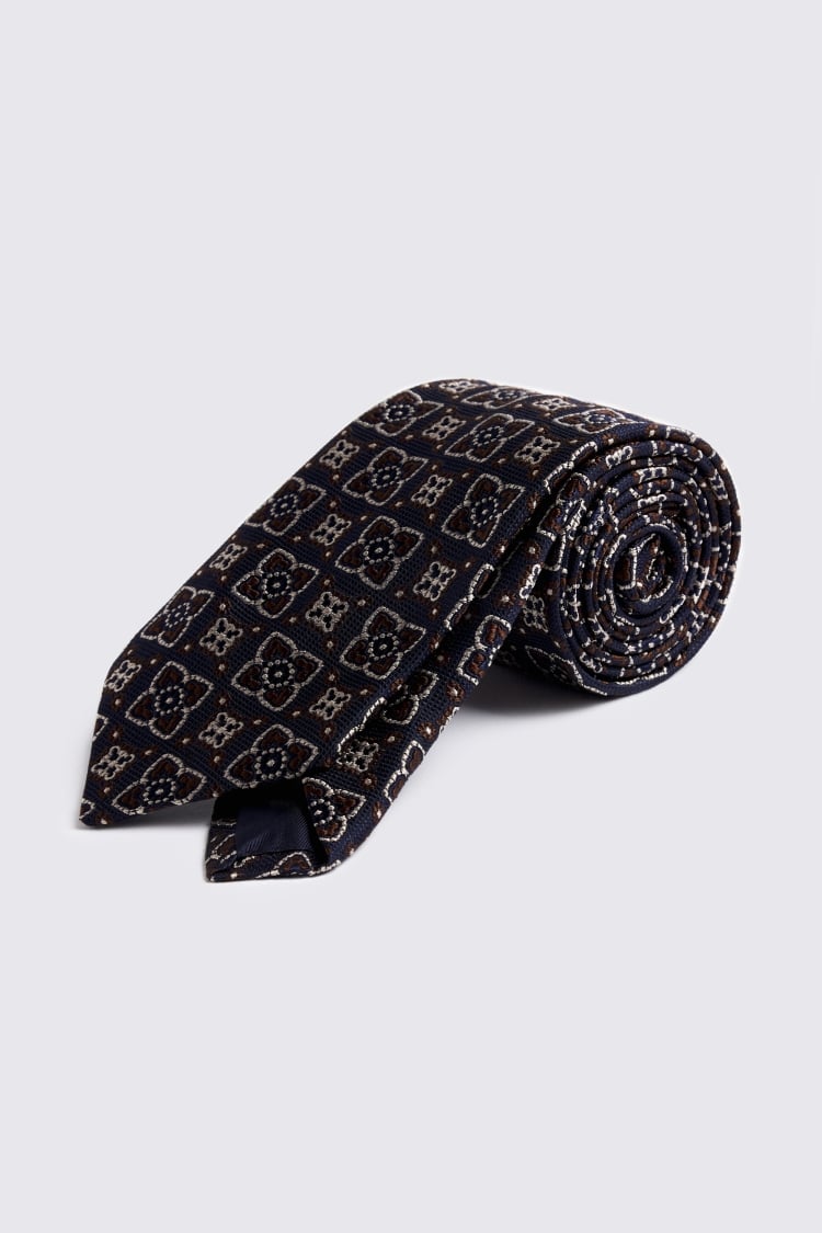 Italian Navy Silk Geo Medallion Tie