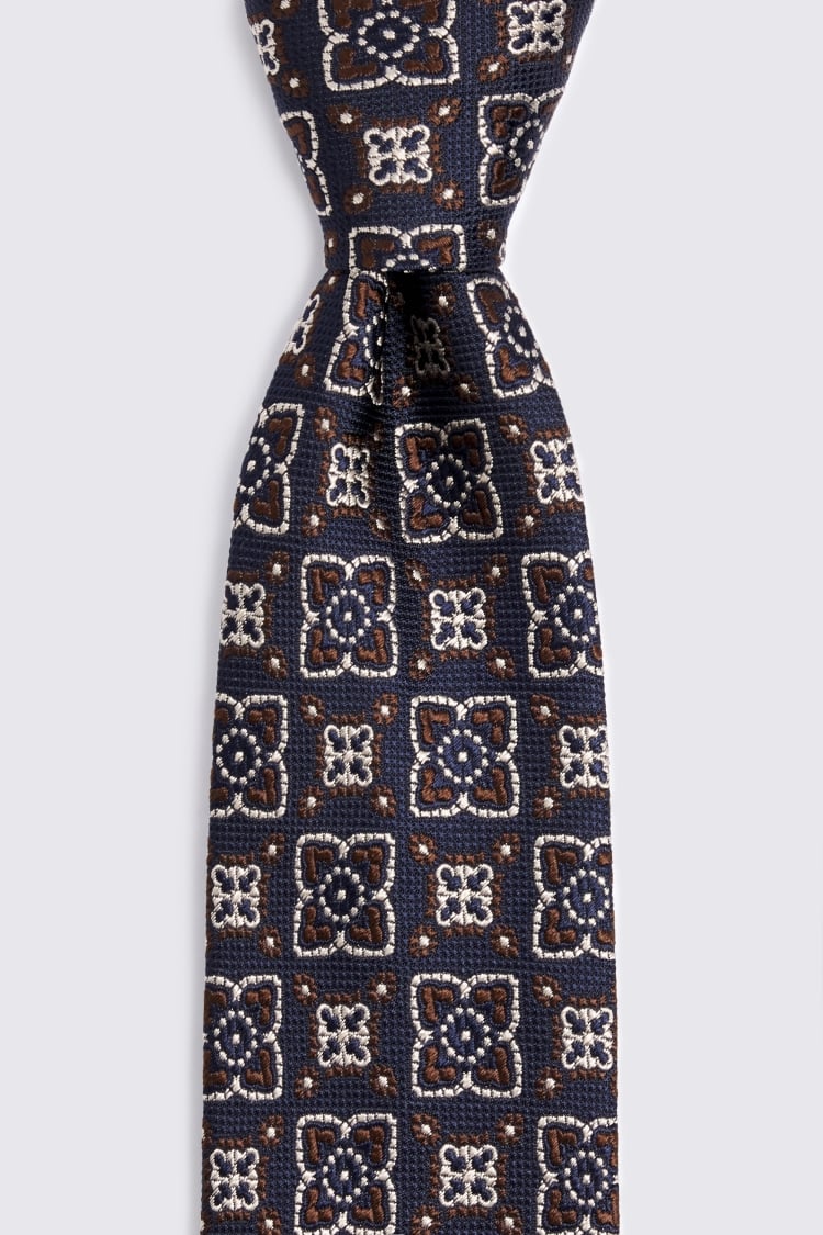 Italian Navy Silk Geo Medallion Tie