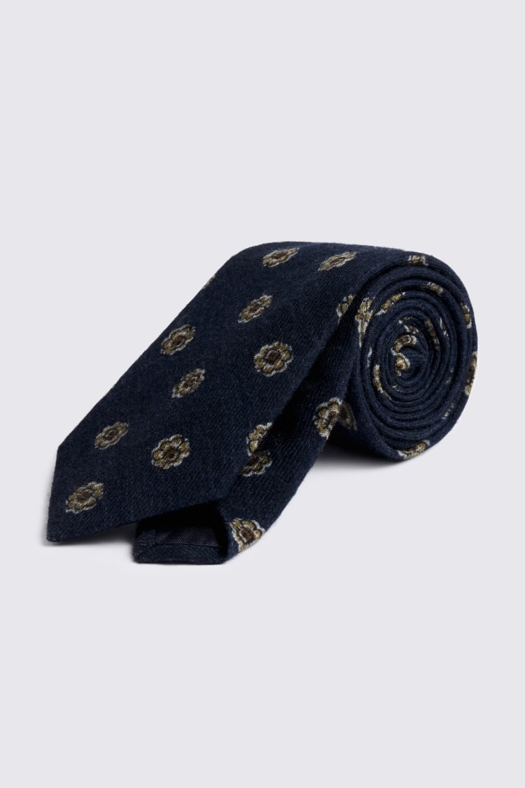 Italian Navy Wool Flower Tie