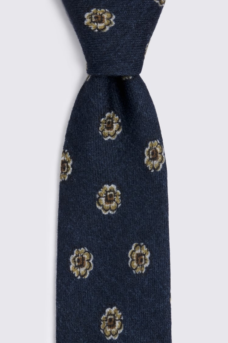 Italian Navy Wool Flower Tie