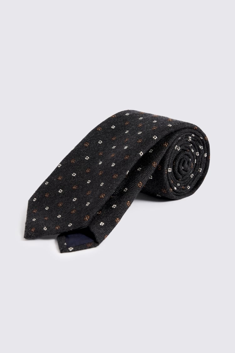 Italian Charcoal Ditsy Floral Tie