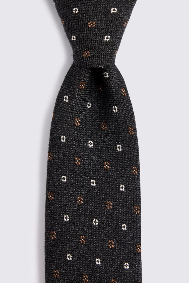 Italian Charcoal Ditsy Floral Tie