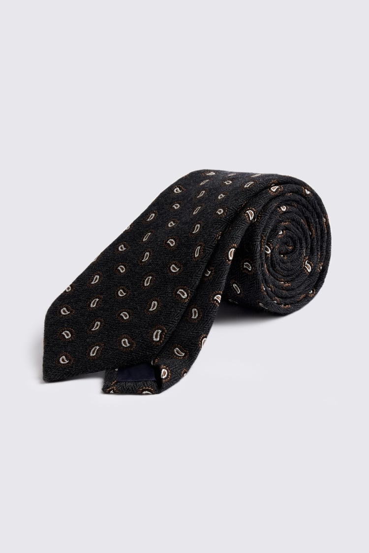 Italian Charcoal Herringbone Paisley Tie