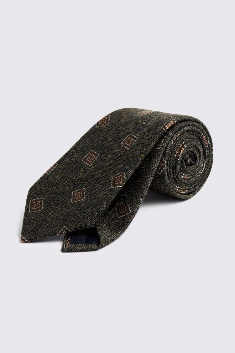Italian Green Silk Textured Medallion Tie