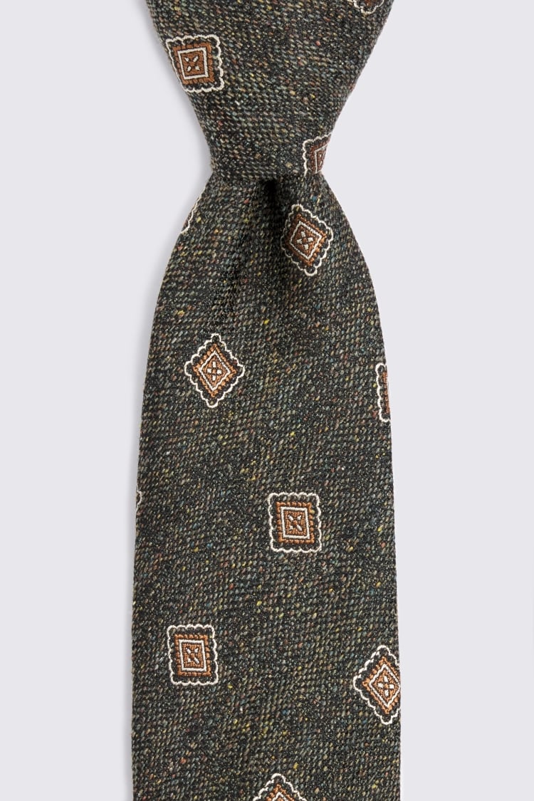 Italian Green Silk Textured Medallion Tie