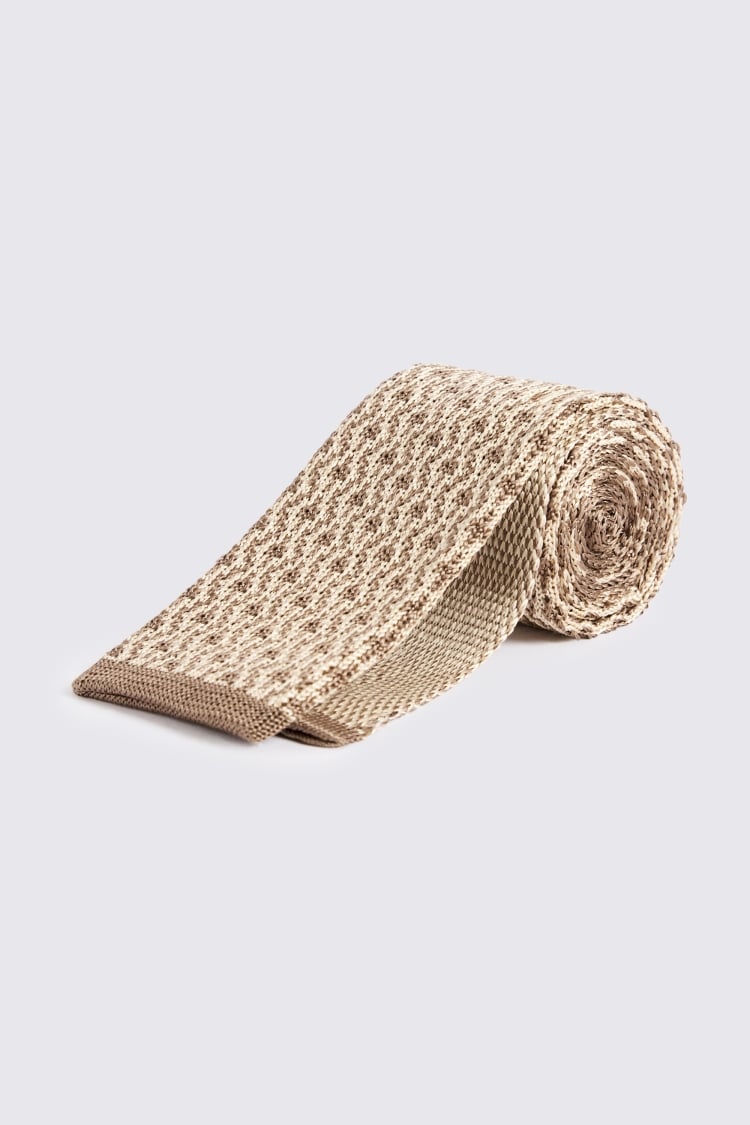 Italian Ecru Taupe Silk Knitted Tie