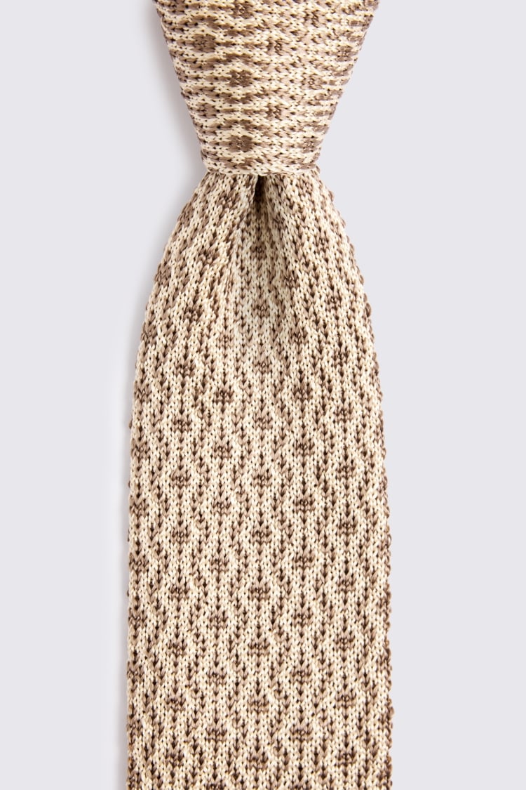 Italian Ecru Taupe Silk Knitted Tie