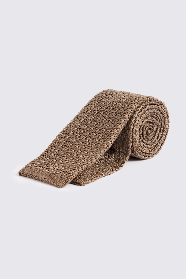 Italian Taupe Silk Knitted Tie
