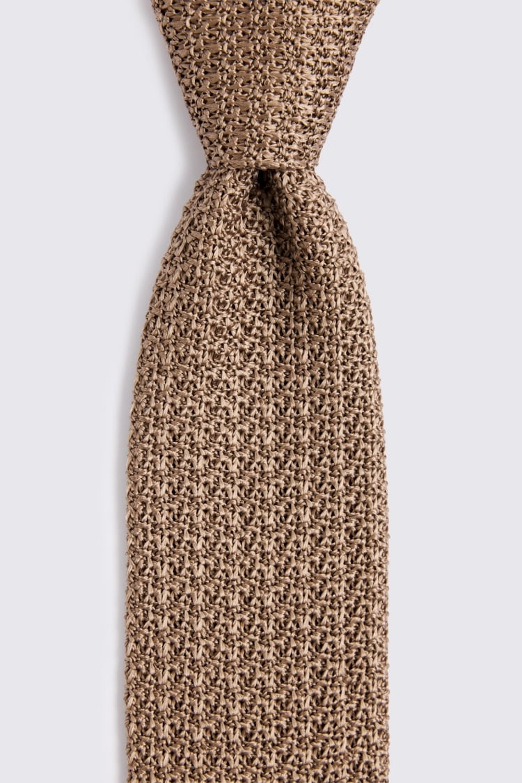 Italian Taupe Silk Knitted Tie