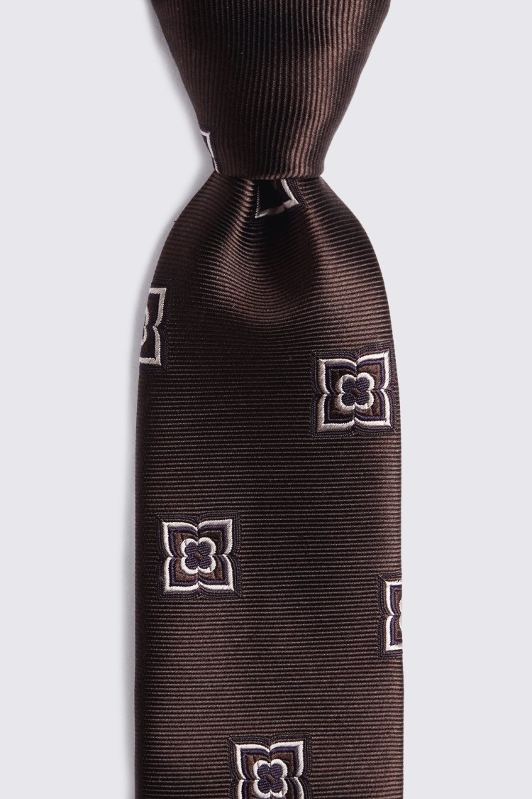 Italian Dark Brown & Purple Silk Medallion Tie