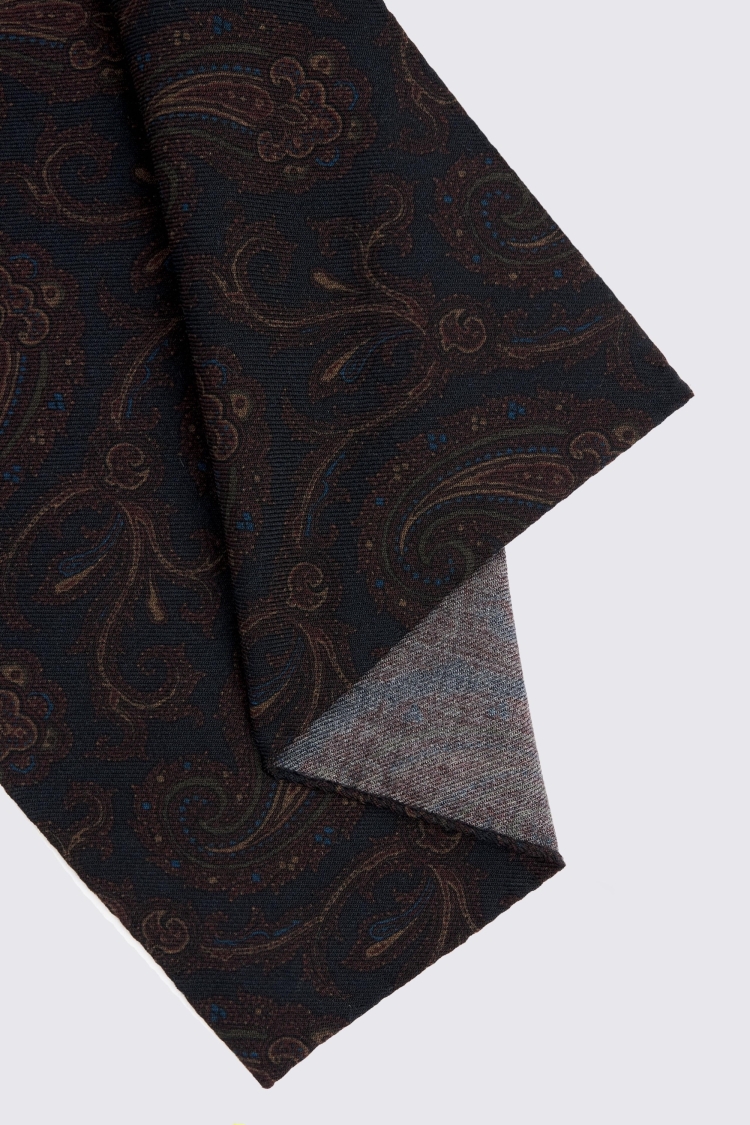 Italian Navy Multi Wool Paisley Pocket Square