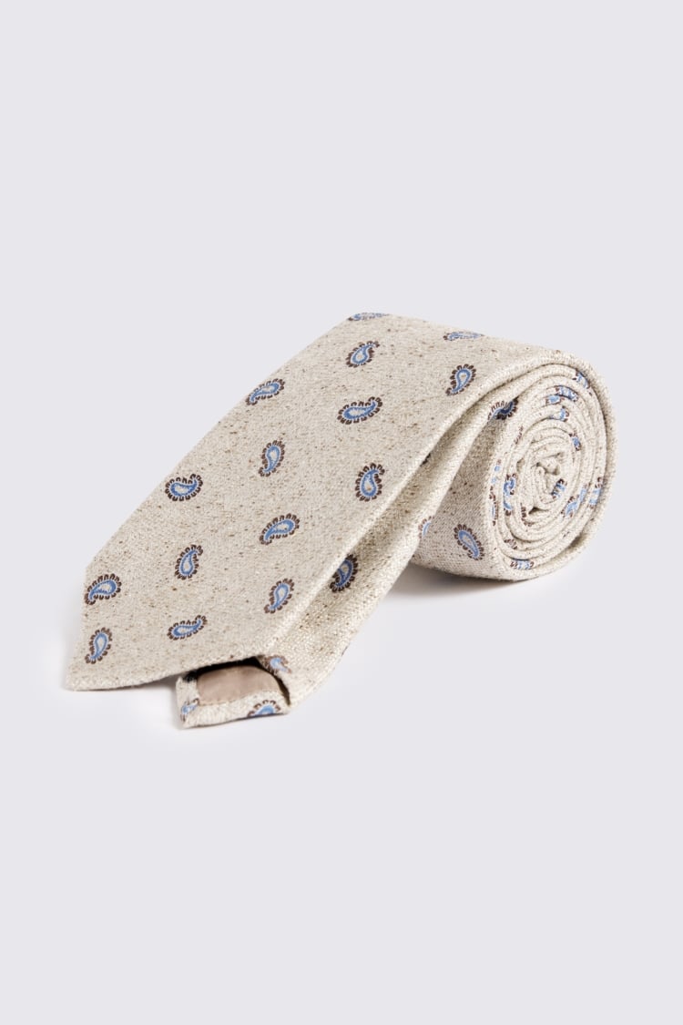 Italian Neutral & Light Blue Silk Paisley Tie
