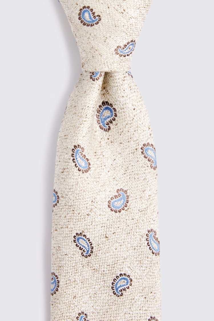 Italian Neutral & Light Blue Silk Paisley Tie