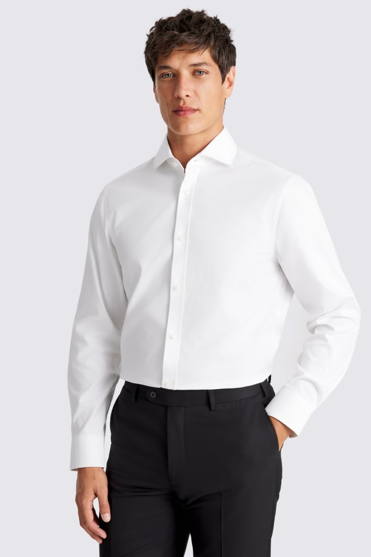 Tailored Fit White Peached Pinpoint Oxford Shirt
