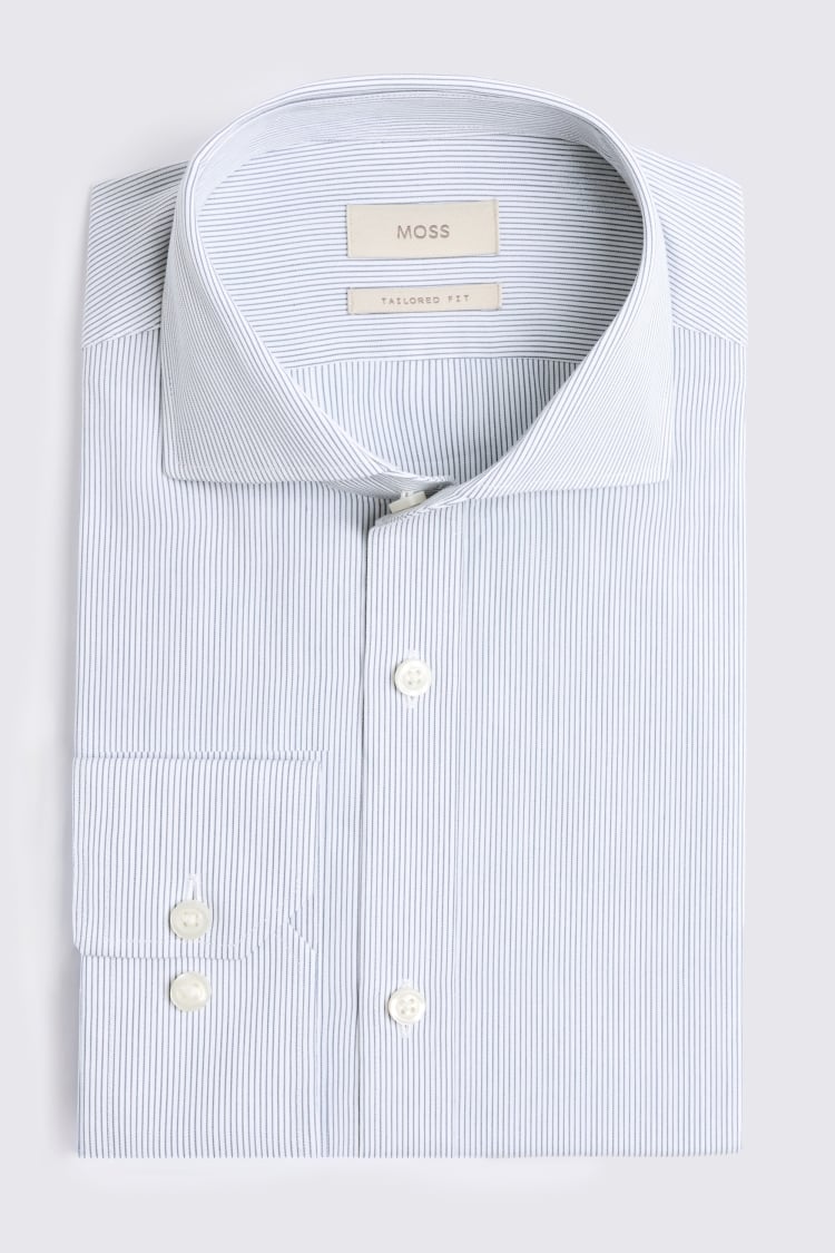 Tailored Fit Navy Narrow Stripe Shirt