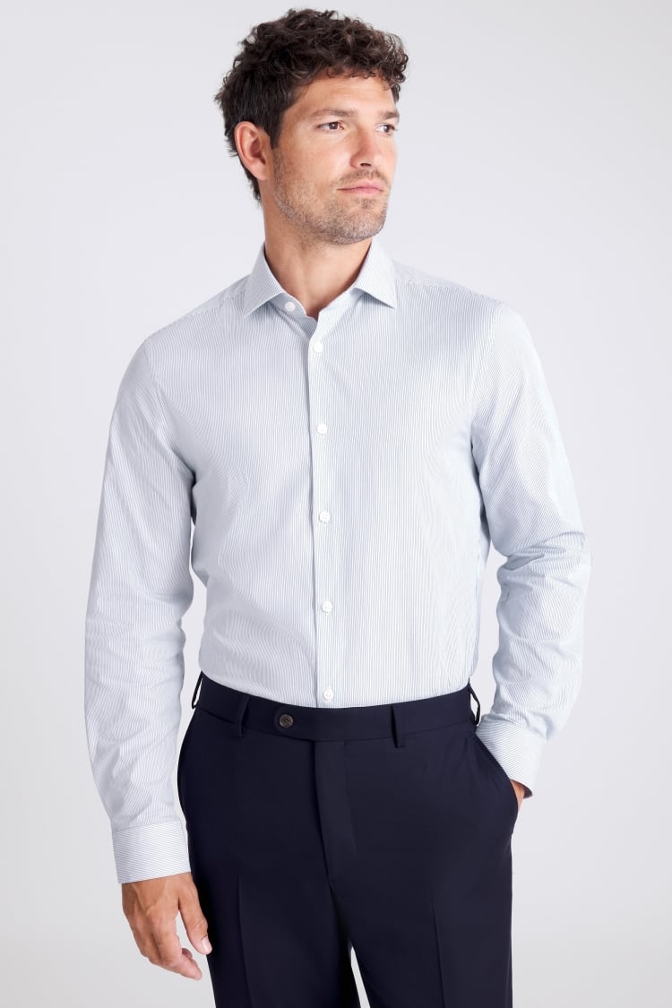 Slim Fit Navy Narrow Stripe Shirt