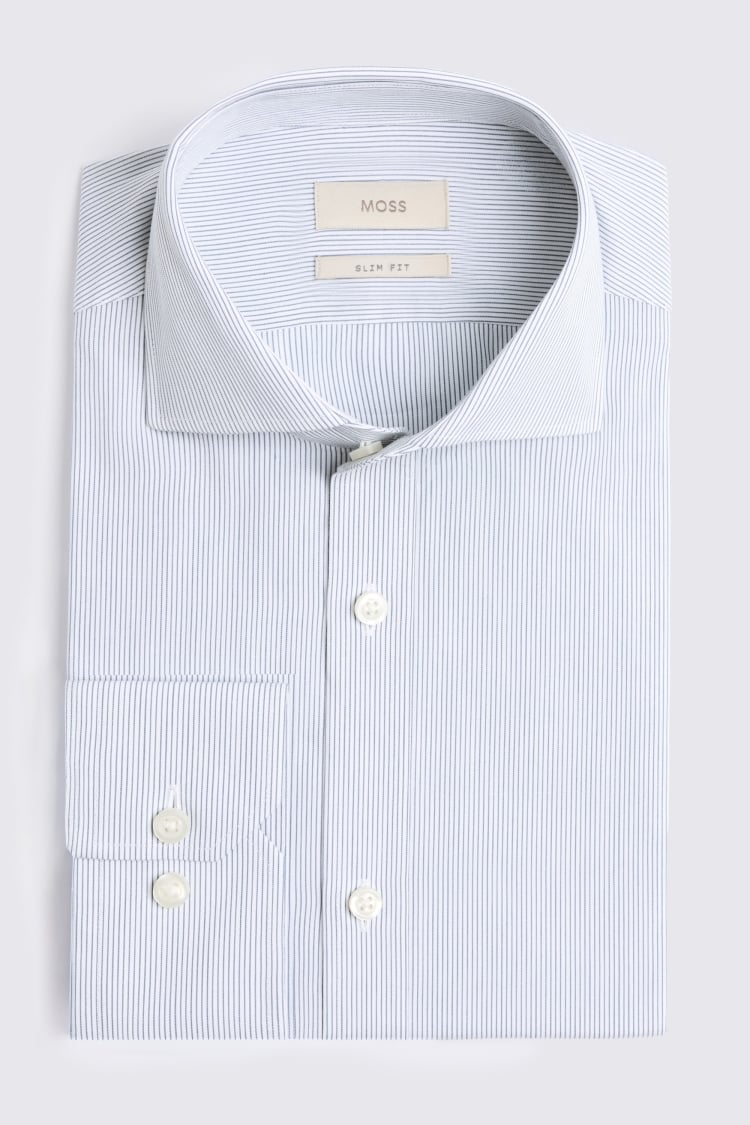 Slim Fit Navy Narrow Stripe Shirt